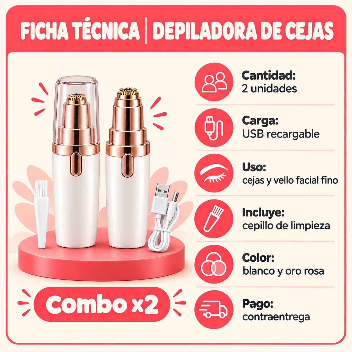 Depiladora de Cejas Recargable – Combo x2